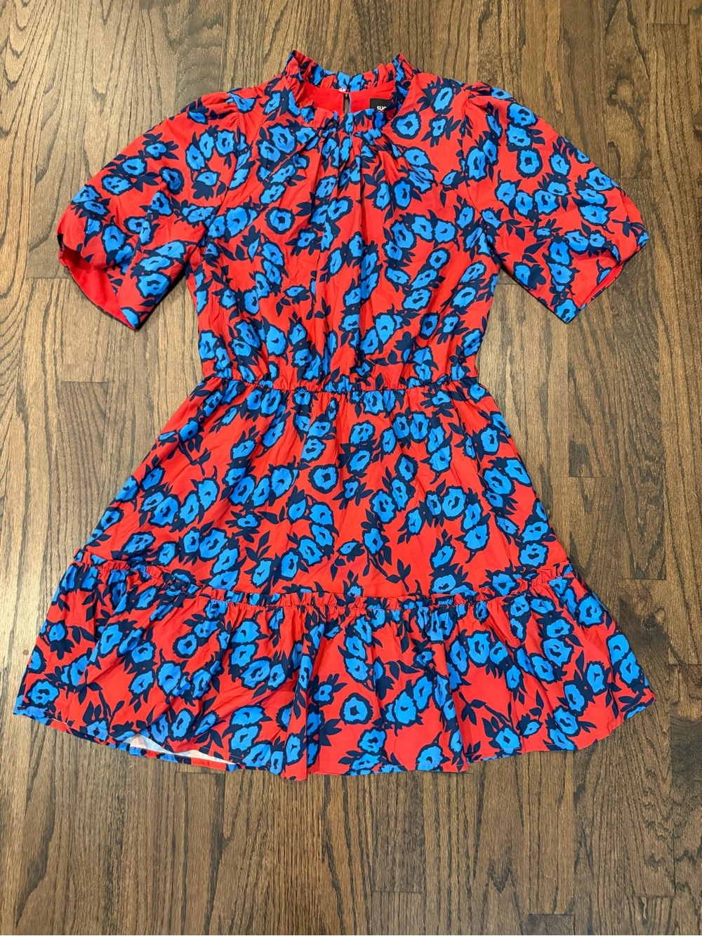 Sugarlips Red Mini Dress with Blue Floral Print